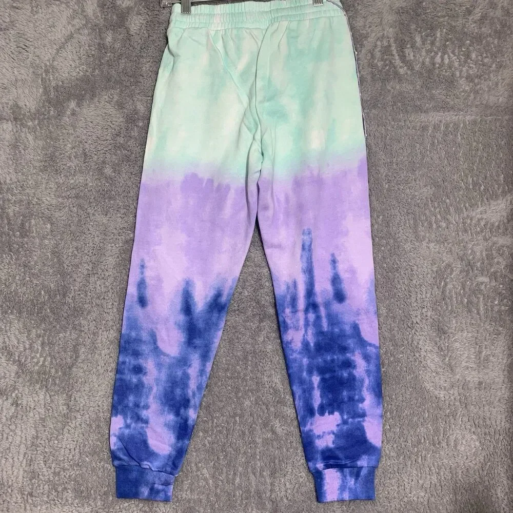 Justice‎ Joggers Girls Size 10 Green Purple Tie Dye Glitter Logo Sweatpants NEW